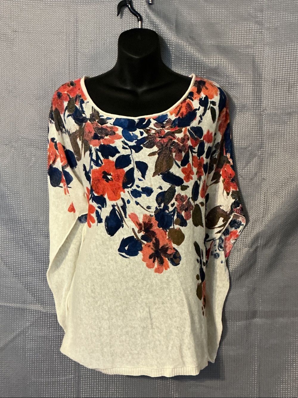 Anthropologie Floral Scoop-Neck Tunic in White, Navy & Coral